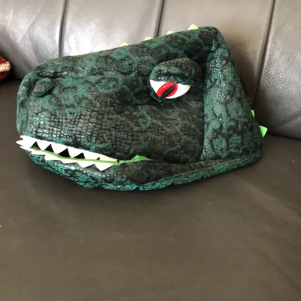 big green plush Dino dinosaur head hat dress up costume adjustable